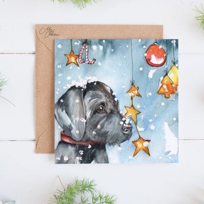 Tarjeta navideña festiva con diseño de perro cachorro