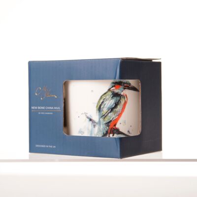 Porzellantasse mit Eisvogel-Aquarell-Motiv, mit Box