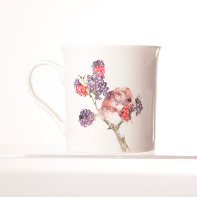 Taza de porcelana con diseño de acuarela de ratón de campo con caja