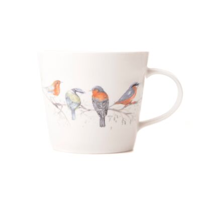 Taza de porcelana de hueso con diseño de pájaros británicos The Lookout