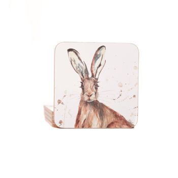 The Meadow Hare Aquarelle Design Coasters Ensemble de 4. 1