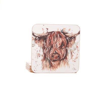 Juego de 4 posavasos con diseño de acuarela de vaca de las Tierras Altas de las Hébridas