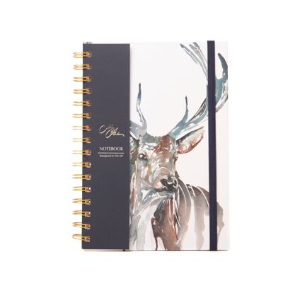 Cuaderno A5 con diseño de acuarela de ciervo de las Tierras Altas