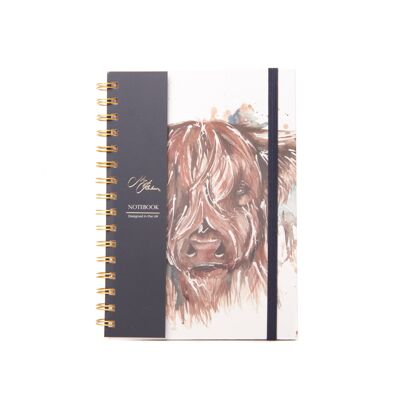 Cuaderno A5 con diseño de acuarela de vaca de las Tierras Altas de las Hébridas