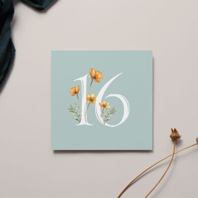 Tarjeta de cumpleaños número 16 floral