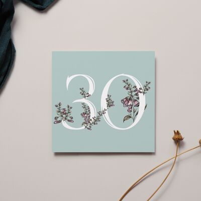 Tarjeta de cumpleaños número 30 floral