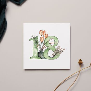 Carte Aquarelle florale 18e anniversaire