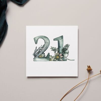 Carte Aquarelle florale 21e anniversaire