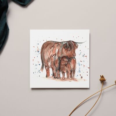 Aquarellkarte „Highland Cow and Calf“