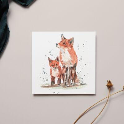 Carta acquerello con volpe e cucciolo