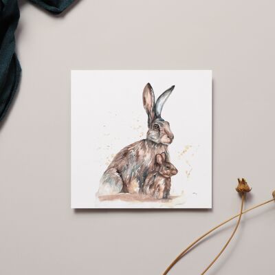 Hare and Leveret Watercolour Card
