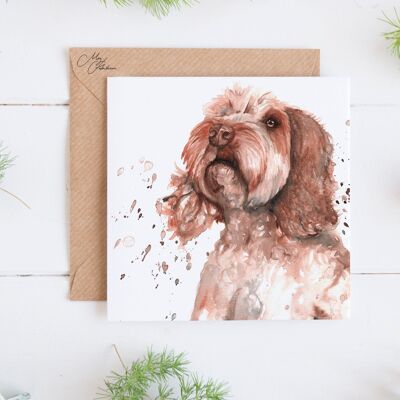 Carta di disegno acquerello cane Cockapoo