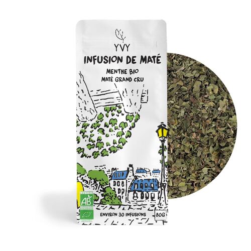 Thé Maté - Infusion de Maté (Chaud ou Glacé) - Menthe BIO Grand Cru 80g