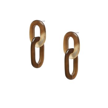 Boucle d'oreille double maillon Marron Naturel 2