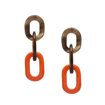 Orange and brown natural triple link earring
