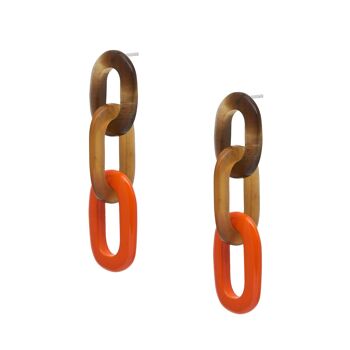 Boucle d'oreille triple maillon naturel orange et marron 2