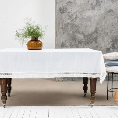 Linen Tablecloth with Macrame