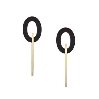 Boucle d'oreille double maillon ovale – Bois Noir & Blanc 1