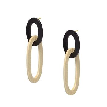 Boucle d'oreille double maillon ovale – Bois Noir & Blanc 2