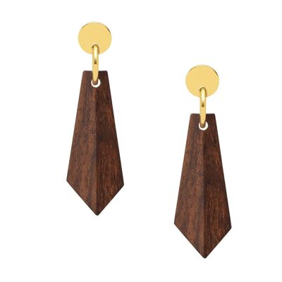 Brown wood and gold plate angular drop earrings