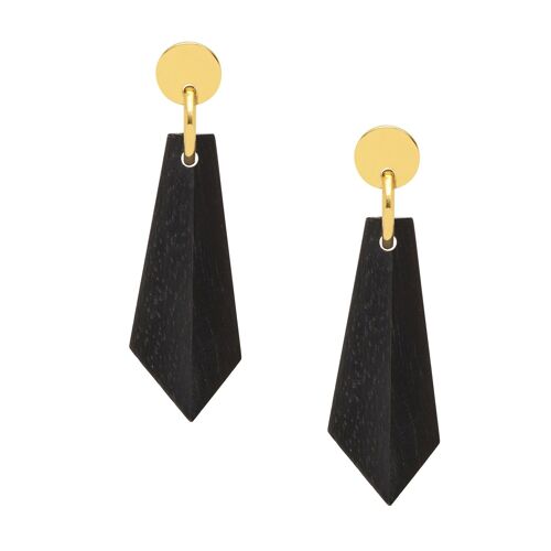 Black wood and gold plate angular drop earrings