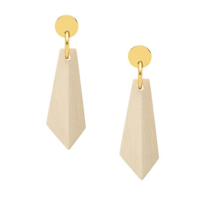 White wood and gold plate angular drop earrings