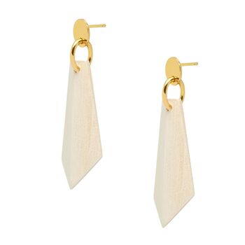 Boucles d'oreilles pendantes angulaires en bois blanc et plaqué or 2