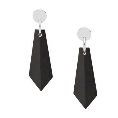 Black wood and silver angular drop earrings