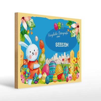 Cartel de madera Pascua Saludos de Pascua 40x30cm SEESEN regalo