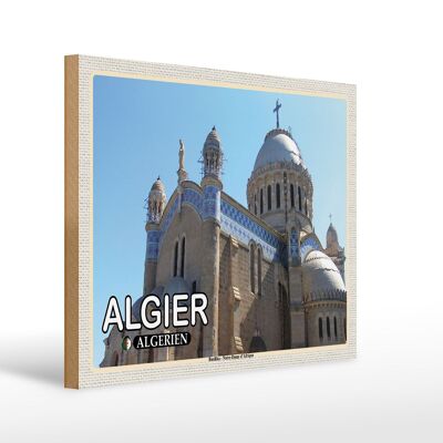 Cartel de madera viaje 40x30cm Argel Argelia Basílica Notre-Dame