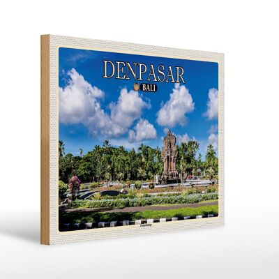 Wooden sign travel 40x30cm DENPASAR Bali temple complex wall decoration