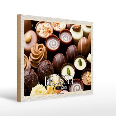 Cartel de madera viaje 40x30cm Bruselas Bélgica Chocolates belgas
