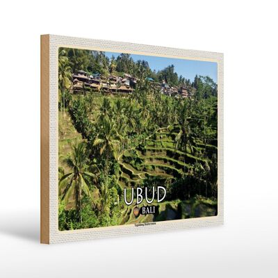 Panneau en bois voyage 40x30cm Ubud Bali Rizières en terrasses Tegalalang