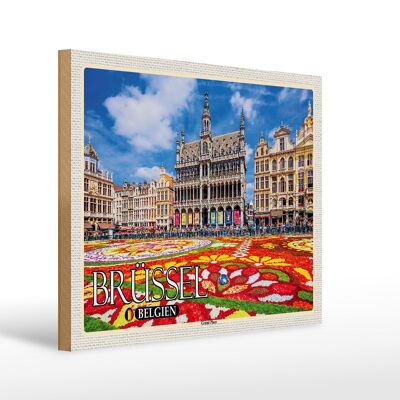 Cartel de madera viaje 40x30cm Bruselas Bélgica Grand Place