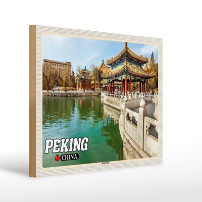 Holzschild Reise 40x30cm Peking China Beihai Park Wanddeko