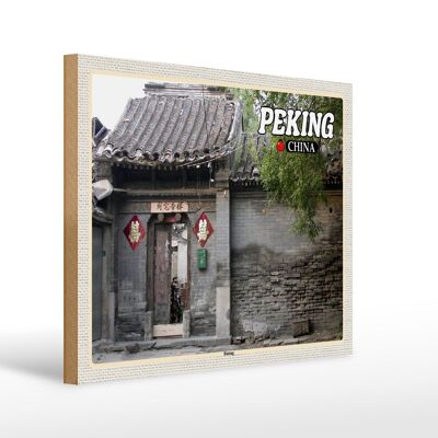 Cartel de madera viaje 40x30cm Beijing China Hutong regalo