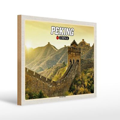 Cartello in legno da viaggio 40x30 cm Pechino Cina La Grande Muraglia