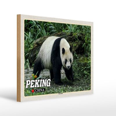Holzschild Reise 40x30cm Peking China Panda Haus Geschenk