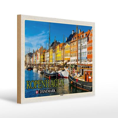 Cartello in legno da viaggio 40x30 cm Copenaghen Danimarca barche della città vecchia