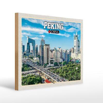 Cartel de madera de viaje 40x30cm horizonte de edificios de gran altura de la ciudad de Beijing China