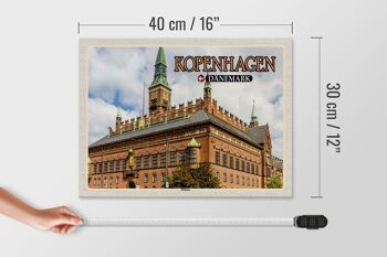 Panneau en bois voyage 40x30cm Hôtel de Ville de Copenhague Danemark 4