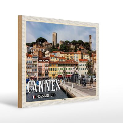 Cartel de madera viaje 40x30cm Cannes Francia Barrio Le Suquet