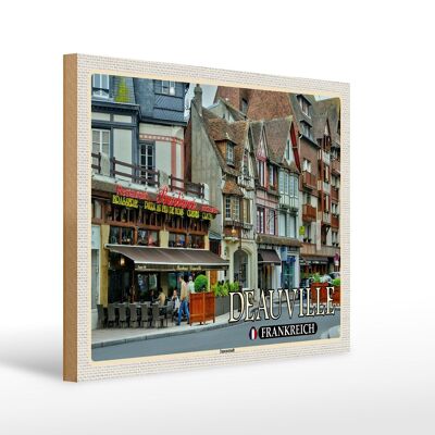Cartel de madera viaje 40x30cm Deauville Francia pizzería del centro