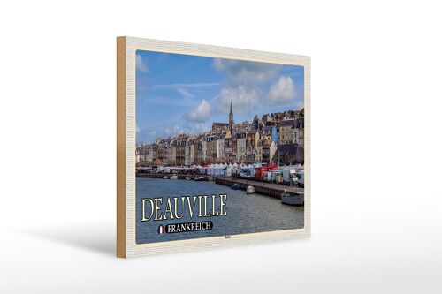 Holzschild Reise 40x30cm Deauville Frankreich Hafen Boote