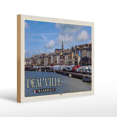 Holzschild Reise 40x30cm Deauville Frankreich Hafen Boote