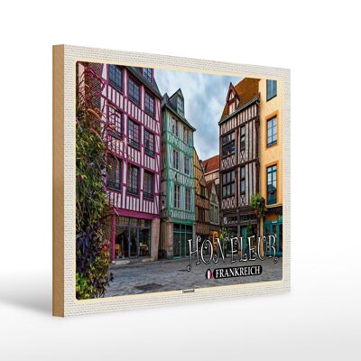 Cartel de madera viaje 40x30cm Honfleur Francia centro ciudad