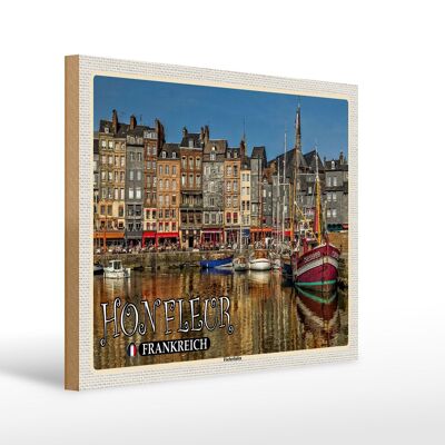 Holzschild Reise 40x30cm Honfleur Frankreich Fischerhafen Boote