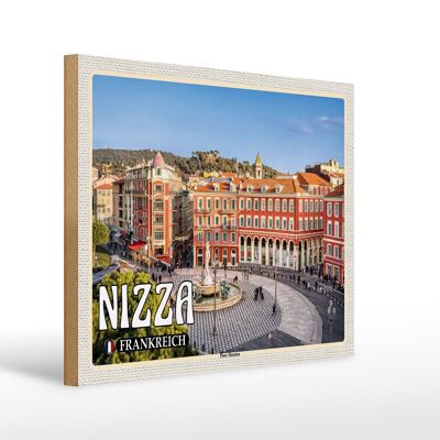 Cartel de madera viaje 40x30cm Niza Francia Place Masséna plaza principal