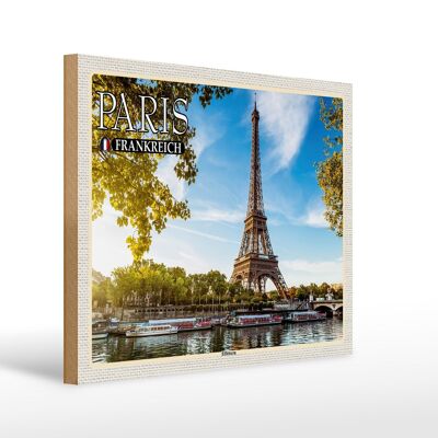 Cartel de madera viaje 40x30cm París Francia Torre Eiffel