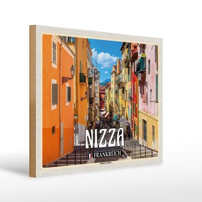 Holzschild Reise 40x30cm Nizza Frankreich Altstadt von Nizza